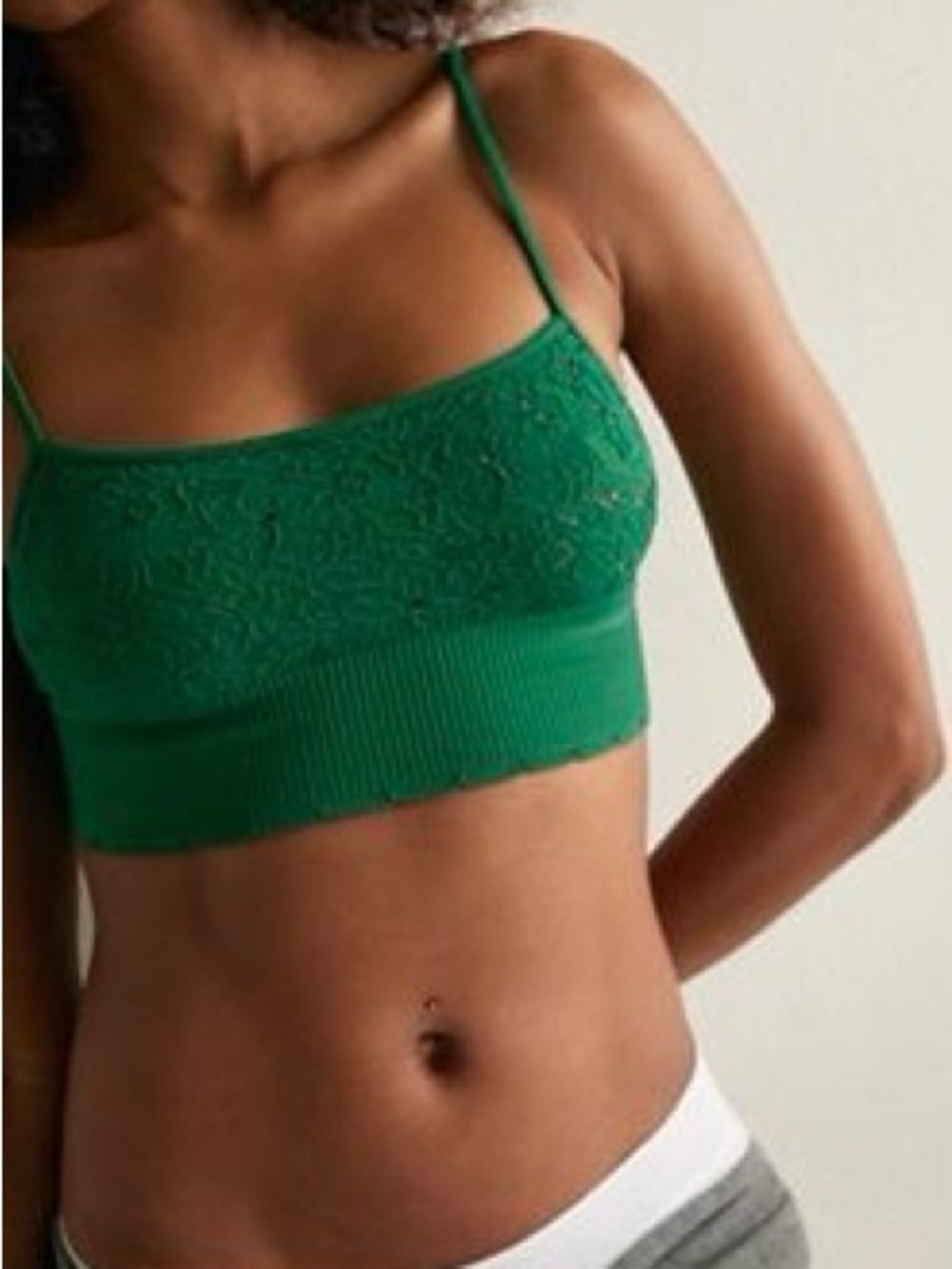 Free People Green Lace Trim Cropped Cami